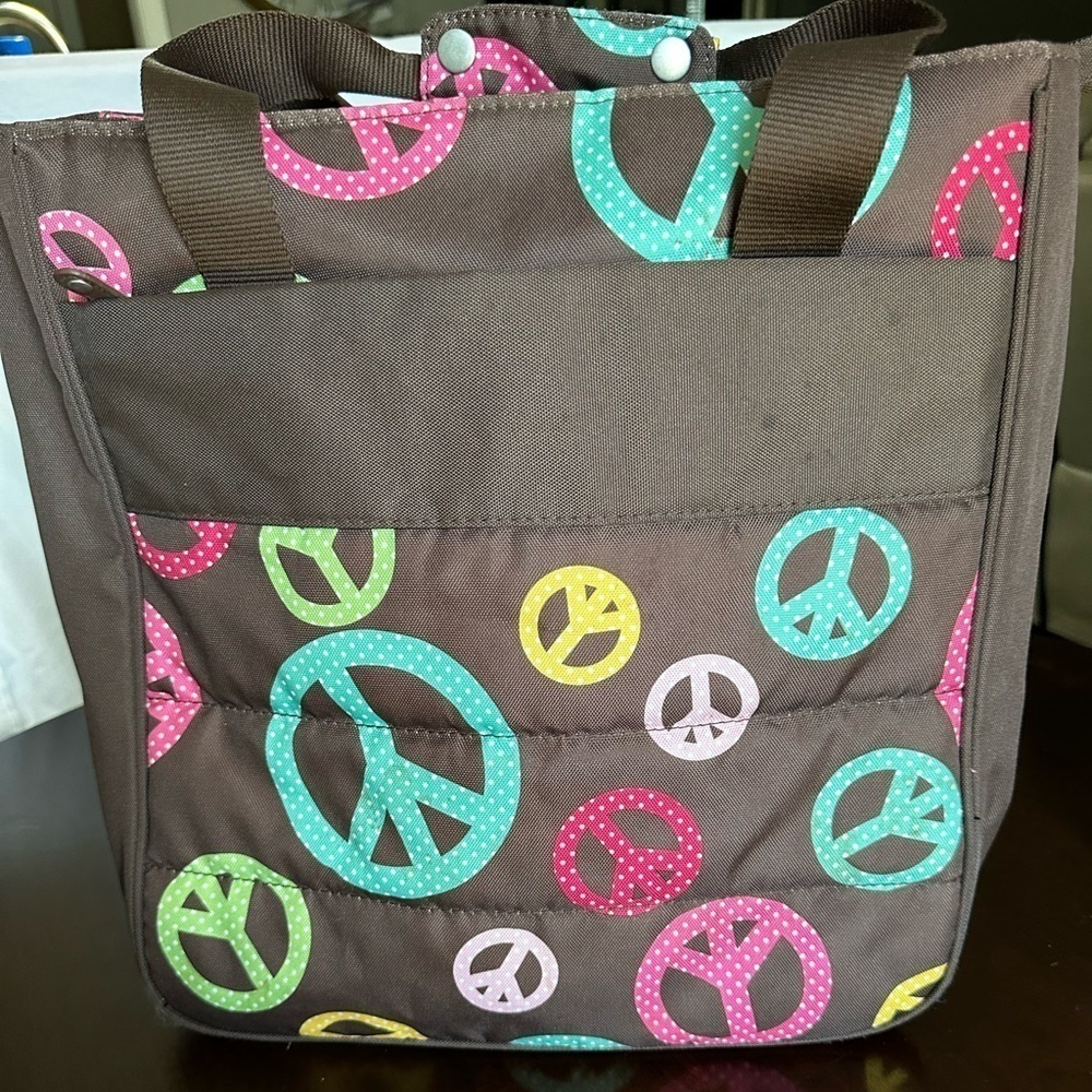 NWOT Pottery Barn Teen Peace Sign Brown Tote